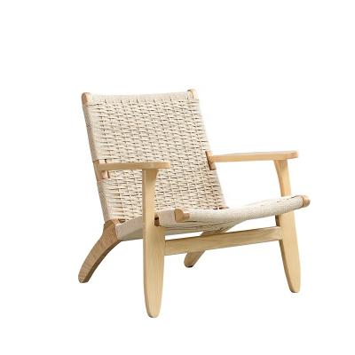 China Foldable Modern Nordic Garden Lounge Design Saddle Armchair Solid Wood Rope Woven Outdoor Lounge Chairs for sale