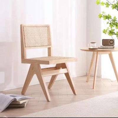 China Amazon Mid Century Hot Selling Nordic Foldable PJ Woven Cane Reproduce Back Armless Chair Wooden Dining Chair for sale