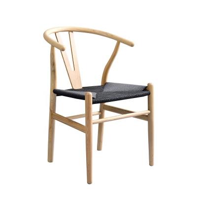 China Factory wholesale Nordic natural handmade rope convertible weave solid ash wood restaurant fork dining chair for sale