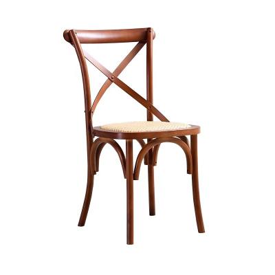 China Foldable Cheap Price Manufacturer Vintage Stackable Rattan Woven Wedding Rental Bentwood Cross X Back Dining Chair for sale