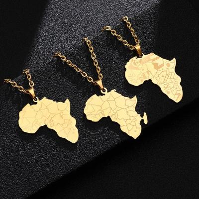 China Fashion Lead Free Nickel Free Hip Hops Gold Africa Stainless Steel Silver Plated Map Necklace Titanium Steel Animal Map Necklace For Couples for sale