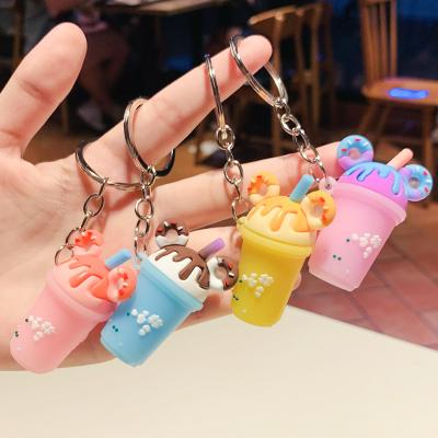 China Popular Promotional Creative Cartoon Gifts Cute Children Girls Tea Milk Boba Charm Ice Cream Key Chain for sale