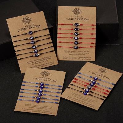 China CLASSIC 6pcs/Card Red Blue Black Rope Lucky Bracelets Handmade Card Setting 7 Knots Charm Evil Eye Bracelets Set For Men Women Baby for sale