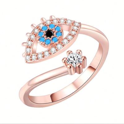 China TRENDY Gold Plated Evil Eye Crystal Ring Women 18k Open Evil Eye Custom Adjustable Ring Jewelry Rings for sale