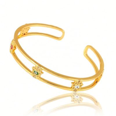 China Environmental Friendly Star Bohemian Eye Palm Hollow Zircon Bracelets Vintage 18K Gold Plated Zircon Opening Evil Eyes Bracelet For Women for sale