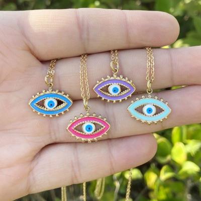 China TRENDY 14K Gold Evil Eye Pendant Necklaces For Women Turquoise Tasty Coin Minimalist Boho Choker Necklace Chain Jewelry for sale