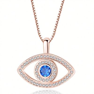 China Wholesale Eco-Friendly Luxury Blue Eye Necklace Zircon Accessories Evil Eye Silver Pendant Necklace For Women Jewelry Bling Necklace for sale