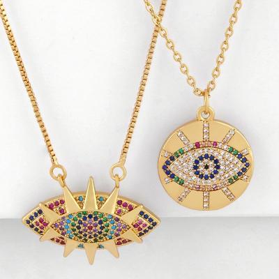 China Fashionable New Product Simple Micro-inlaid Pendant Necklace Colorful Diamond Devil's Eye Round Pendant Necklace for sale