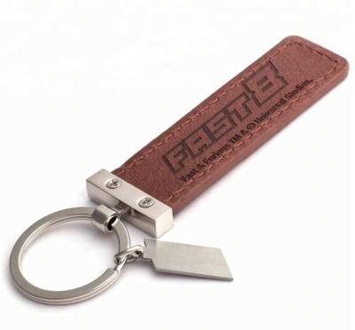 China Brown Promotional Rectangle Leather Business Gift Key Chain With Your Message for sale