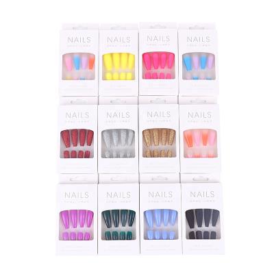 China Long 24 Packs T Shaped Design To Send Glue Press On Fake Nails Frosted Artificial Nails Removable Nails Wear for sale