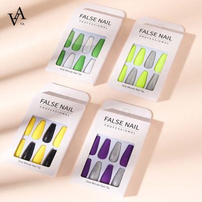 China Wholesale Luxury Custom Design False Nails Long Coffin Colorful Matte Press On Nails Artificial Nails for sale