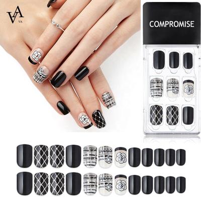 China Easy Apply OEM Gel Acrylic Forms Set Adhesive Nails Artificial Fake Nails Short Nails for sale