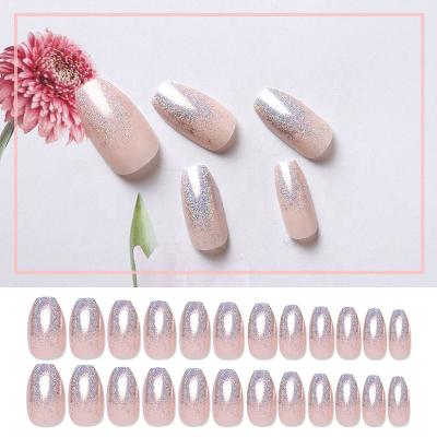 China Easy Apply 24pcs/Set Ballerina Full Cover Art Long Coffin Designed Press Fake Nails On Nails for sale