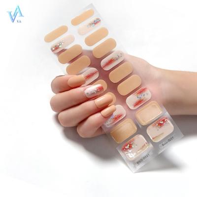 China Easy To Apply And Remove Full Wrap Art Sticker Waterproof Nail Wrap New Products 24pcs Semi Cured Gel Nail Sticker for sale