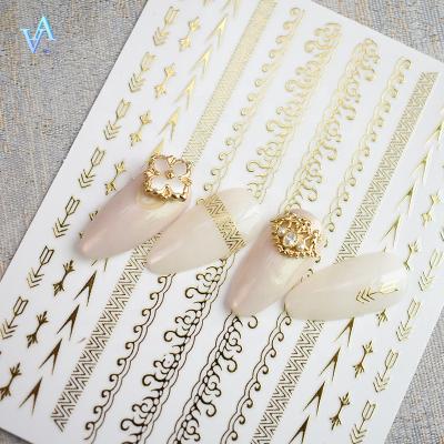 China Easy to Apply and Remove VA 2022 New Series 845-859 Gold Hot 3D Stickers Metal Nail Sticker Nail Decal Custom for sale