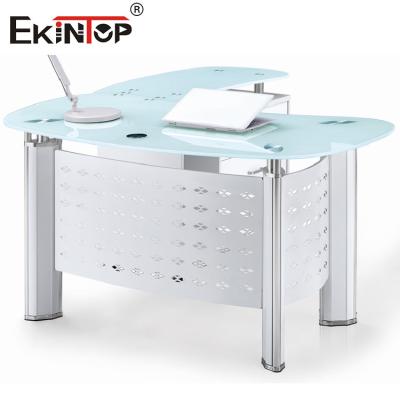 China Commerciële kleine glazen top laptop bureau modern glazen kantoor schrijftafel Te koop