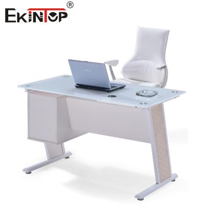 China Witte blauwe glazen bureau tafel met laken Executive Home Office bureau Te koop