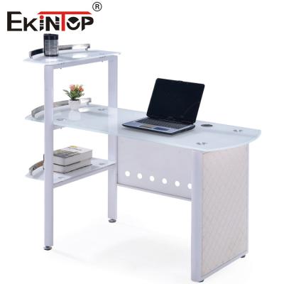 China Blue White Glass Office Table With 8mm Desktop Customized for sale