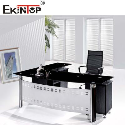 China Metal Legs With Cabinet Glass Desk Modern Home Office Computer Desk zu verkaufen