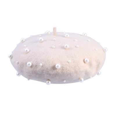 China 2022 New Character Beret Autumn Winter Cashmere Beret Starry Pearl Beaded Pearl Rivet Wool Beret for sale