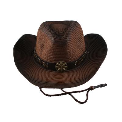 China Hot Western Cowboy Beach Hat New Curved- Jazz Top Hat Summer Straw Hat With Big Brim for sale