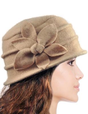 China Keeping Warm Women's Winter Wool Vintage Cloche Bucket Hat Daisy Flower for sale