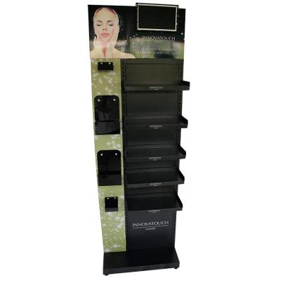 China Acrylic Floor Standing Metal Makeup Base Rack Display Pressed Powder And Air Cushion BB Display Rack With Shelves for sale