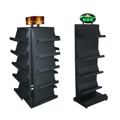 China Awesome Corrosion Protection Metal Floor Books Show Rack Holder Cd Rack Newspaper Display Rack for sale