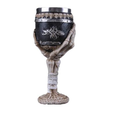 China Halloween decorations Wholesale Halloween Party Stainless Steel Wine Cup Skulls head Decor Goblet Bar Resin Skeleton Hand Wine Goblet for sale