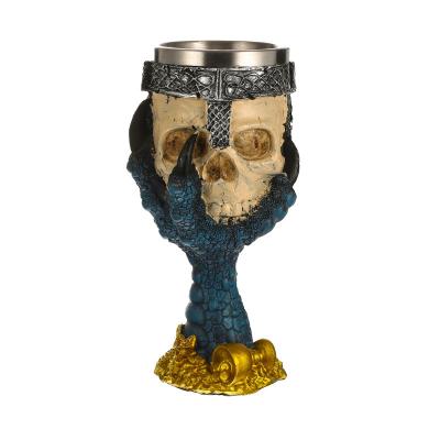 China Halloween decorations Factory Custom Originality Halloween Party Skulls Wine Goblet Bar Resin Skeleton Goblet Wine Stainless Steel Cup for sale