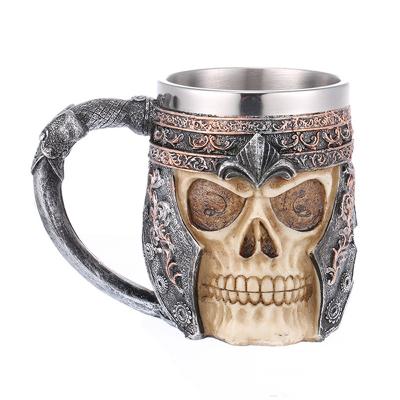 China Skull Beer mug Factory custom skull Beer mug halloween party decor viking Skulls mug Bar Funny Resin skeleton Stainless Steel Beer mugs for sale