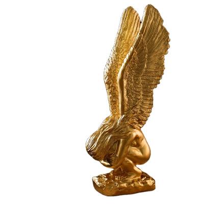 China Europe Custom Redemption Angel Sculpture Desktop Decor Angel Knee Hugging Prayer Memento Crafts Resin Gold Angel Figurine for sale