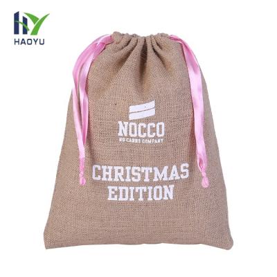 China Recyclable Promotional Custom Popular Small Style Jute Drawstring Shopping Bag for sale