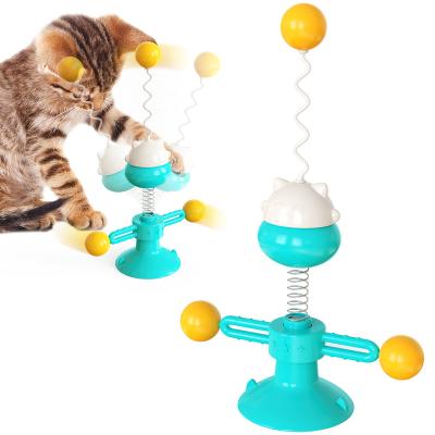 China Sustainable 2022 Amazon Hot Sales Automatic New Cat Toy Spring Cat Turntable Ball Funny Interactive Game Cat Stick Toys for sale