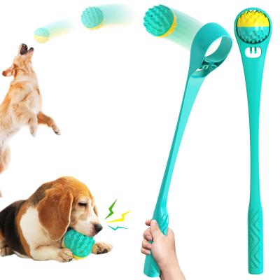 China Sustainable Dog Outdoor Training Sport Ball Sounding Molar Outdoor Throwing Stick Launcher Chew Toys Thrower For Dogs for sale