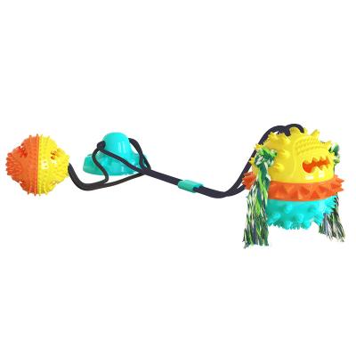 China Sustainable Tik Tok Hot Selling Interactive Puppy Bite Chew Ball On Rope Dog Toy With Suction Cup Dog Rope Toys for sale