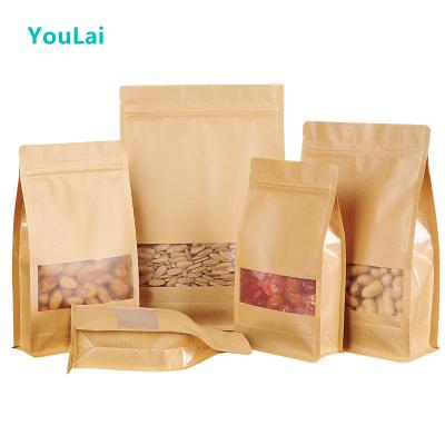 China Recycled Materials Kraft Paper Bags And Window Food Packaging Eight-sided Kraft Paper Packaging Bags for sale