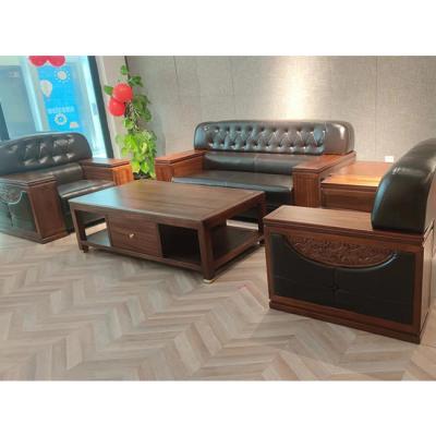 China Newest Hot Modern Walnut Sofa Set Living Room Storage Walnut+Cowhide Sofa Sets For Office for sale