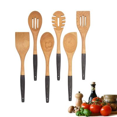 China Sustainable Factory Charred Wooden Utensils Set Cook Kitchenware Tool for sale