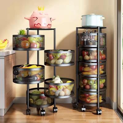 China Kitchen Rotating Shelf Workable 360 ​​Degree Baskets Fruit Vegetable Storage Rack Floor Around Dish Rack Shelf With Wheels for sale