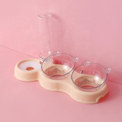 China New Inventions Double Cups Simons Feeder Bottle Automatic Pet Cat Dog Food Drinking Water Dispenser Automatic Pet Feeder for sale