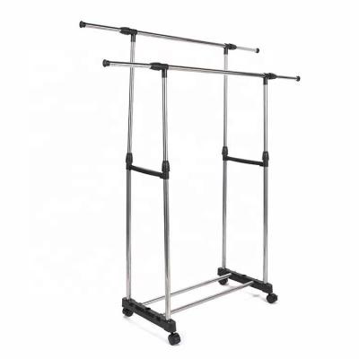 China Laundry Rack Towel Clothes Bedroom Postmodern Double Pole Stainless Steel Retractable And Adjustable Movable Rack for sale