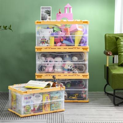 China Viable Folding Storage Box Plastic Transparent Stackable Storage Box Toys Clothing Large Size Storage Box for sale