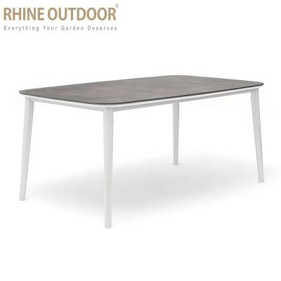 China RHINE Modern Outdoor Furniture Table Restaurant Garden Hotel Aluminum Rectangle Dining Table for sale