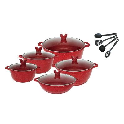 China Induction Bottom Cookware Set Non Stick 10pcs Cookware Set Lid Granite Sustainable Glass Coating Aluminum Casserole Set for sale