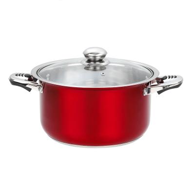 China Sustainable Luxury Bright Red Casserole Pan 8pcs Cookware Sets Lid Induction Bottom Kitchen Stainless Steel Glass Cookware for sale