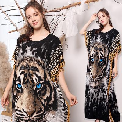 China Middle East Breathable Long Sleeve Dubai Tunic Dress Large Size Loose Clothing Tiger Head Print Dress Short Plus Size Woman Ladies for sale