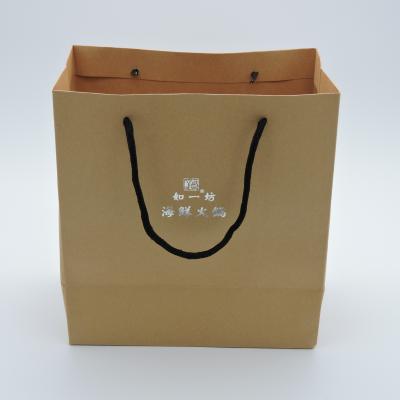 China Recyclable Customized Hot Foil Stamping Kraft Paper Bags Food Takeaway Paper Bags With Handles for sale