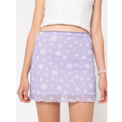 China 2022 summer new breathable purple a-line style casual thin pungent short skirt printing fresh and sweet skirt for sale