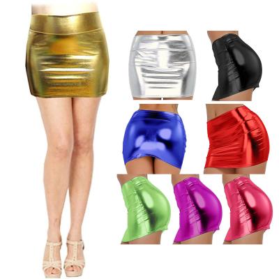 China Breathable Ladies A Stage Hip Skirt Performance Costume Hot Silver Metallic Bright Gold Pencil Short Skirt for sale